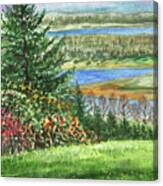 Riverbank Watercolor Landscape Canvas Print