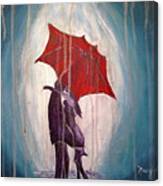 Romantic Couple Under Umbrella Canvas Print