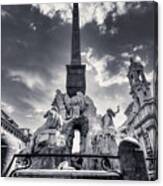 Rome Bw - Fountain Of The Four Rivers In Piazza Navona 2 Canvas Print