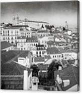 Rooftops Of Alfama Lisbon Black And White Canvas Print