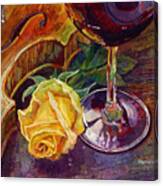 Rose, Wine, And Violin Canvas Print