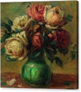 Roses In A Vase By Pierre Auguste Renoir Canvas Print