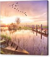 Rowboat In The Marsh In Soft Light At Sunset Canvas Print