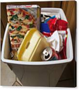 Rubbish Bin Filled With Empty Food Packaging, Close-up Canvas Print