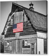 Rustic Barn And Old Glory - Selective Color Canvas Print