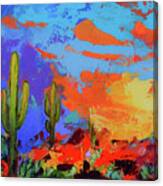 Saguaros Land Sunset By Elise Palmigiani - Square Version Canvas Print