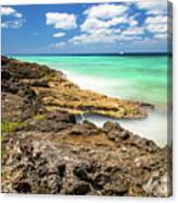 Come Sail Away - Cozumel Mexico Beach With Distant Sailboat Canvas Print