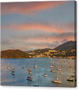 Sailboats Anchored In Caribbean Bay Canvas Print