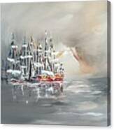 Sailing Boats At Harbor Canvas Print