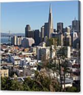 San Francisco Downtown Financial District Cityscape Panorama With Bay Bridge R1816 Long Canvas Print