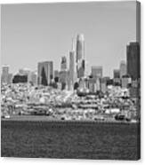 San Francisco Skyline View Over Fishermans Wharf At Golden Hour Black And White Canvas Print