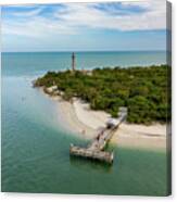 Sanibel Lighthouse And Fishing Pier Canvas Print