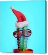 Santa Cactus. Funky Pop Art Minimal Christmas In Summer Concept. Canvas Print