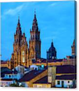Santiago De Compostela Cathedral Spectacular View By Night And Tiled Roofs La Coruna Galicia Canvas Print