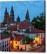 Santiago De Compostela Cathedral Spectacular View By Night Dusk With Street Lights And Tiled Roofs La Corua Galicia Canvas Print