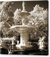 Savannah Georgia Fountain - Forsyth Fountain - Infrared Sepia Landscape Canvas Print