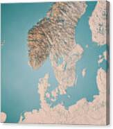 Scandinavia Norway Sweden Denmark 3d Render Topographic Map Neut Canvas Print