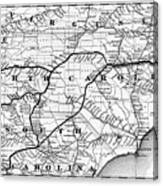 Seaboard And Raleigh Railroad Vintage Map 1874 Black And White Canvas Print