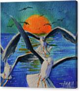 Seagulls In Flight Commissioned Watercolor Painting Mona Edulesco Canvas Print