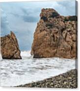 Seascapes With Windy Waves. Rock Of Aphrodite Paphos Cyprus Canvas Print