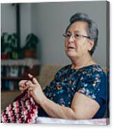 Senior Woman Knitting Canvas Print