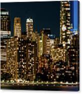 September 11 Tribute Lights And The Lower Manhattan Skyline Canvas Print