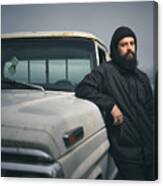 Serious Man And 50 Year Old Truck Canvas Print