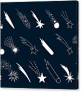 Set Of Hand Drawn Falling Stars. Vector Comet. Shooting Lights. Isolated Illustration. Doodle Style. Canvas Print