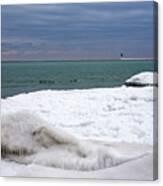 Sheboygan Icescape - Lake Michigan From North Point Park And Breakwater Point Lighthouse Canvas Print