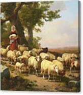 Shepherdess With Her Flock Canvas Print