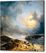 Shipwreck On A Rocky Coast Canvas Print