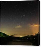 Shooting Star Over The Upper Delaware River - Barryville Ny Shohola Pa Bridge Canvas Print