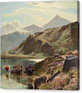 Sidney Richard Percy Cattle Watering Near Snowdonia Canvas Print