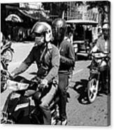 Siem Reap Cambodia Street Motorbikes Black And Whiite Canvas Print