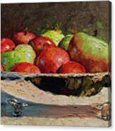 Silver Bowl With Apples Canvas Print