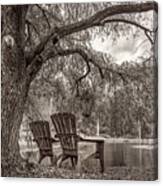 Sitting On The Edge Of The Pond In Vintage Sepia Tones Canvas Print