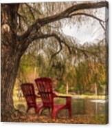 Sitting On The Edge Of The Pond Painting Canvas Print