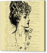 Sketch Of A Lady On An Antique French Book Page Canvas Print