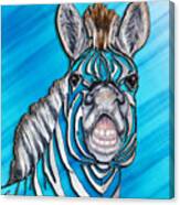 Smiling Zebra In Blue Canvas Print