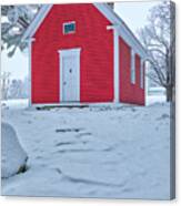 Snow Covered Massachusetts Scenery At Red Schoolhouse Canvas Print