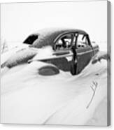 Snow Cruiser - 1947 Chevy Coup In A Nd Snow Scene - Black And White Conversion Canvas Print