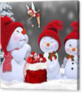 Snowmen And Exciting Presents Canvas Print