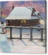 Snowy Christmas Cabin Canvas Print