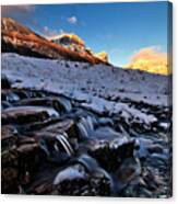Snowy Mountain Stream at Sunrise Canvas Print