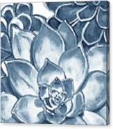 Soft Indigo Blue Succulent Plants Garden Watercolor Interior Art Vi Canvas Print