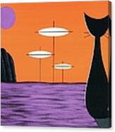 Space Cat In Orange And Purple Canvas Print