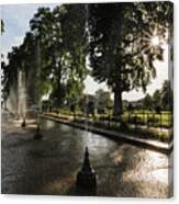 Spraying Fountains In Park Pond Canvas Print