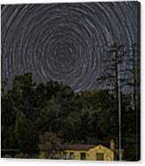 Star Trails Over Stone House Canvas Print