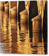 Stone Medieval Viaduct Reflected At Sunset Golden Light Pondedeume Galicia Canvas Print