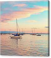 Stonington Harbor Sailboats At Twilight Canvas Print